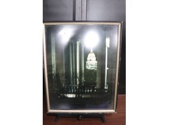 Nighttime Capitol Building Reflective Photograph - Framed Architectural Art
