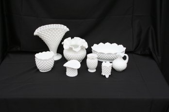 Lot Of Hobnail Milk Glass 8-piece Collection