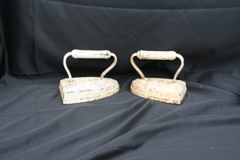 Matching Pair Of Antique Cast Iron White Sad Irons