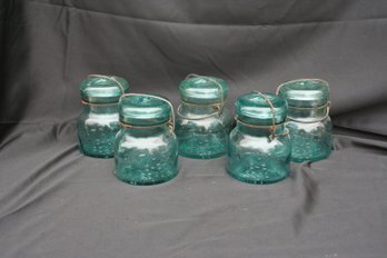 Lot Of 5 Vintage Atlas EZ-Seal Glass Canning Jars W/Glass Lids