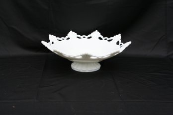 Vintage Milk Glass Compote W/Reticulated Rim