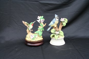 Two Beautiful Porcelain Bird Figural Music Boxes