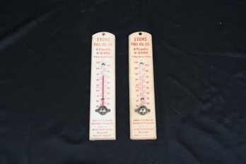 Pair Of Vintage Lyons Fuel Oil Company Bellport NY Advertising Thermometers