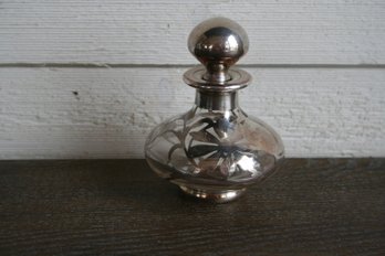Sterling Silver Overlay Art Nouveau Perfume Bottle With Stopper Dated 1908