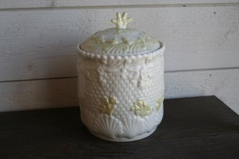 Irish Belleek Porcelain Nautical Shell Covered Biscuit Jar