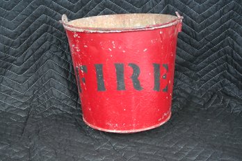Vintage Red Painted Metal Fire Bucket