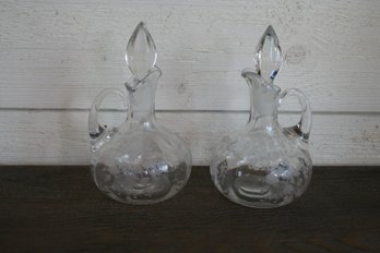 Beautiful Etched Glass Cruet Set With Stoppers