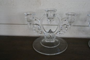 Cambridge Glass Clear Triple Candlesticks Candelabras Pair (2)
