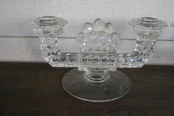 Fostoria Glass Clear Double Candlesticks Candelabras Pair (2)
