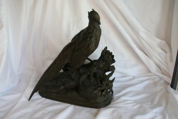 Jules Moigniez Bronze Pheasant And Weasel Sculpture
