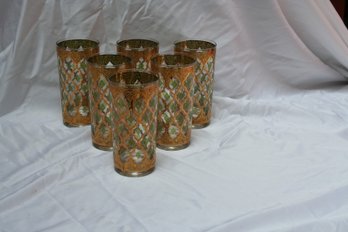 Set Of Six (6) Vintage MCM Culver Gold Valencia Drinking Glasses Mid-century