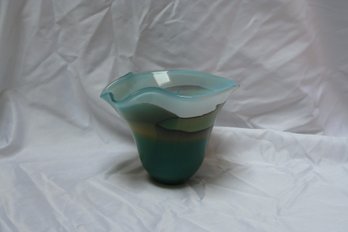 Lovely Hand Blown Turquoise Art Glass Vase