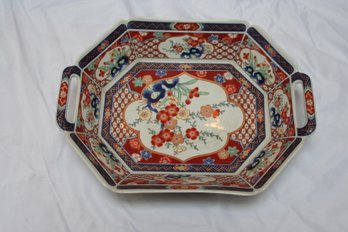 Vintage Imari Ware Japanese Red & Blue Handled Tray/Platter