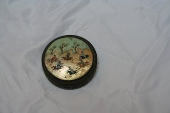 Early Persian Mother Of Pearl Hand Painted Covered Trinket/Pill Box