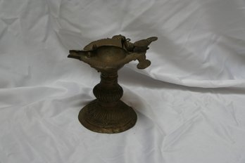 Brass Dhokra Art Figural Peacock Oil Lamp From India