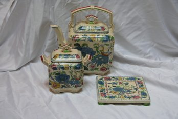 Lot Of Mason's Ironstone China 'Regency' Made In England Covered Teapot-Covered Sugar-Trivet