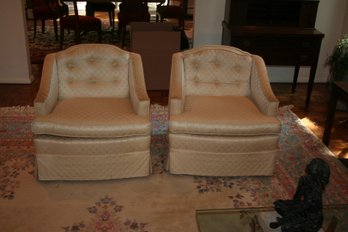 Pair Of Beautiful Silk? Upholstered Traditional Arm Chairs