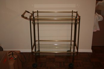 Vintage Brass Hollywood Regency Bar Cart With Glass Shelves (1 Of 2)