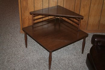 Vintage MCM Mid Century Modern Wood Two Tiered Corner Table