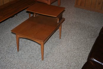 Vintage MCM Mid Century Modern Wood Teak Two Tiered End Table