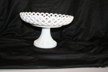 Beautiful Vintage Milk Glass Open Lattice Pedestal Bowl