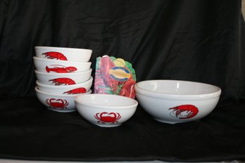 CORDON-BLEU BIA Williams Sonoma Set Of 7 Stoneware Lobster Bowls - 6-Small Bowls 1-Large Bowl