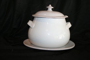 Italian Three (3) Piece White Soup Tureen Made In Italy - Tureen - Lid - Underplate