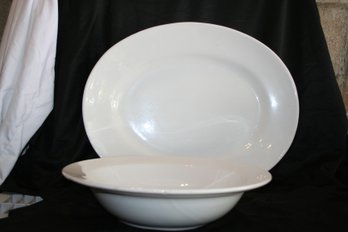 Banana Republic Made In Italy White Large Round Serving Bowl & Large Oval Platter/Serving Bowl