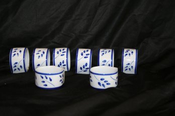 Set Of Eight (8) Blue & White Porcelain 'Walkers World' Napkin Rings