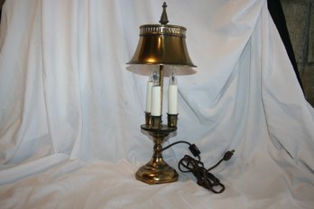 Vintage Brass Three Light Candlestick Lamp With Brass Shade