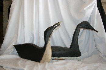 Lot Of Two (2) Primitive Wooden Duck Decoy Decor