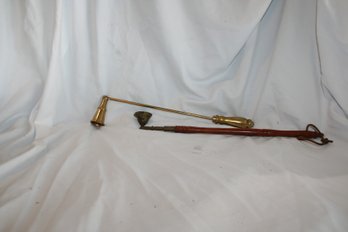 Pair Of Brass & Wood Candle Snuffers