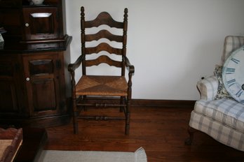 Set Of Two (2) Ladder Back Country Chairs With Rattan Seats