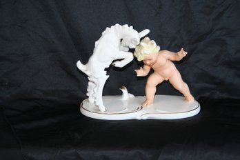 Vintage Germany Schaubach Kunst Porcelain Figurine Cherub W/Billy Goat