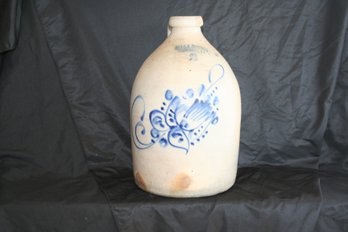 Antique Blue & White Decorated Stoneware 2-Gallon Crock 'Underwood Fort Edward NY'