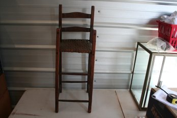 Amazing Antique Primitive Country Oak Childs High Chair With Wicker Seat