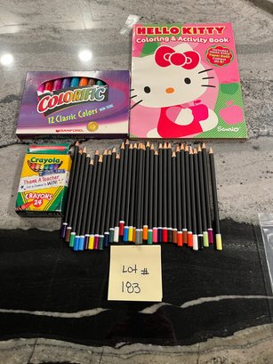 Art Supplies - Colored Pencils Crayons Markers Hello Kitty Coloring Book