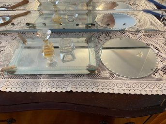Mirrored Vanity Tray, Vintage Perfume Bottles, Mirrored Flat