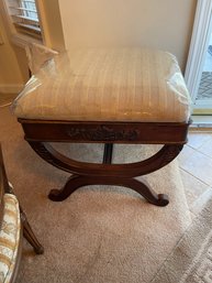 Vintage Bench , Carved Wood Upholstered
