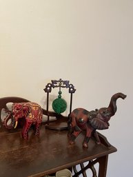 Carved Wood Elephants, Oriental Jade Hanging Stone