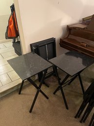 Vintage Black Faux Marble Snack Tables & Stand