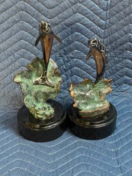 2 Donjo Dolphin Sculpture Statues - Heavy