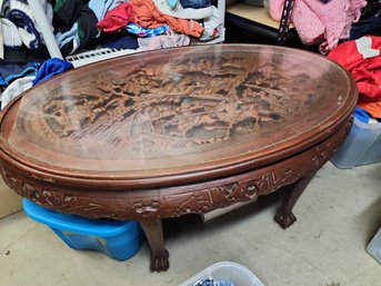 Gorgeous Carved Wood Coffee Table With Glass Top