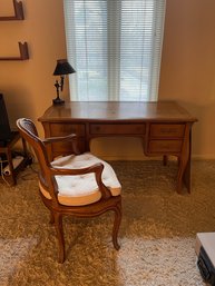 Vintage Writers Desk With Cane Back Arm Chair By Bodart