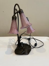 Bedside Fairy Lamp - Stained Glass Flowers Over Lilly Pad