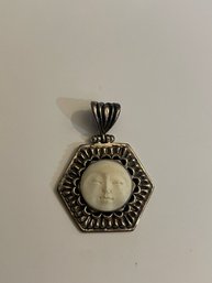 Silver Moon Face Pendant Stamped 925