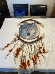 Native American Dream Catcher Southwestern Art - Wolf Head