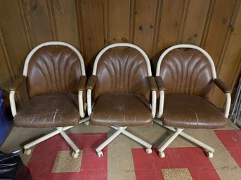 3 Vintage Leather Chairs On Casters