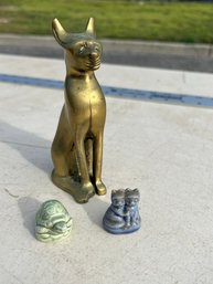 Brass Cat Statue And Miniatures