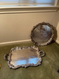 2 Handmade Solid Silver Plate Oversized Trays - Heavy!